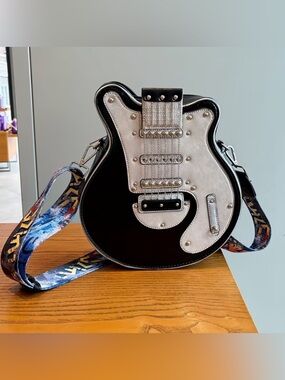 Novelty Guitar-Shaped Crossbody Bag with Metal Details Large
